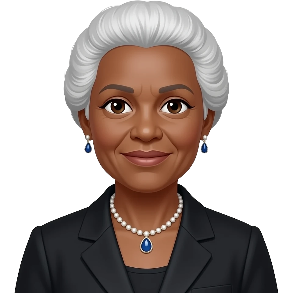 Mary McLeod Bethune with white hair, black outfit, necklace and earrings emoji