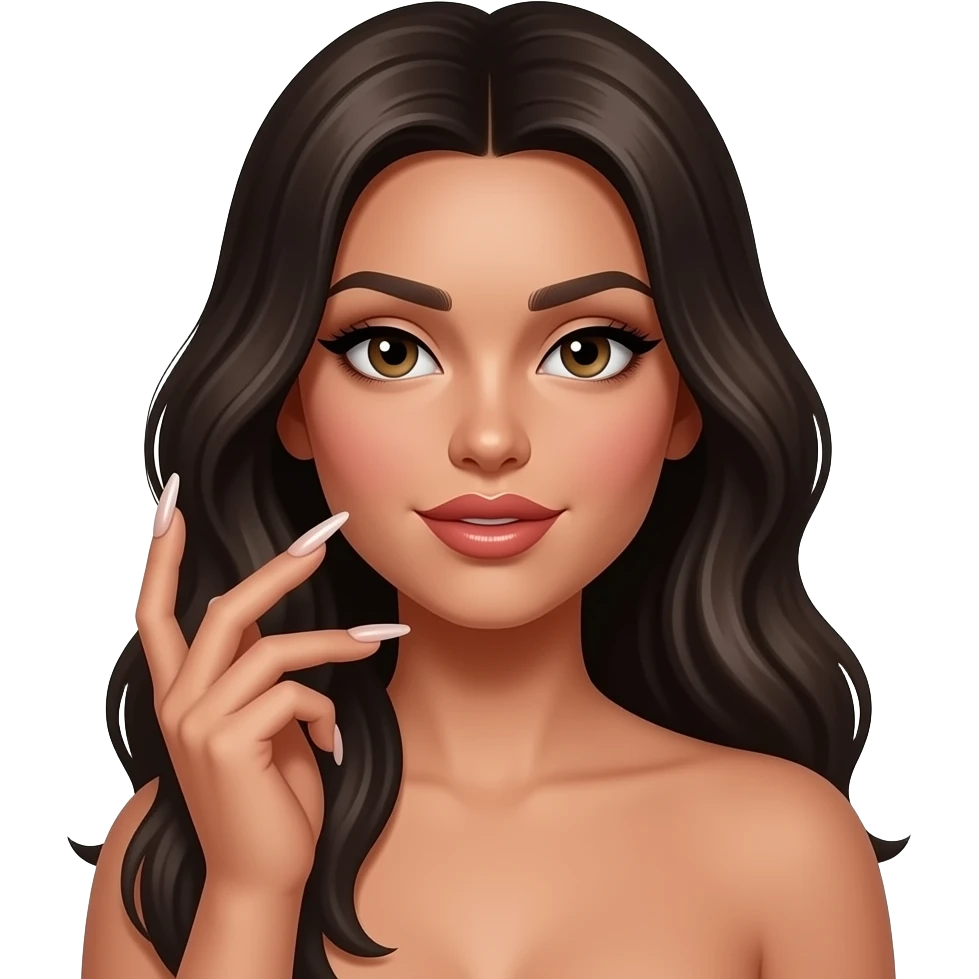 Uñas largas pelo largo y glosss emoji