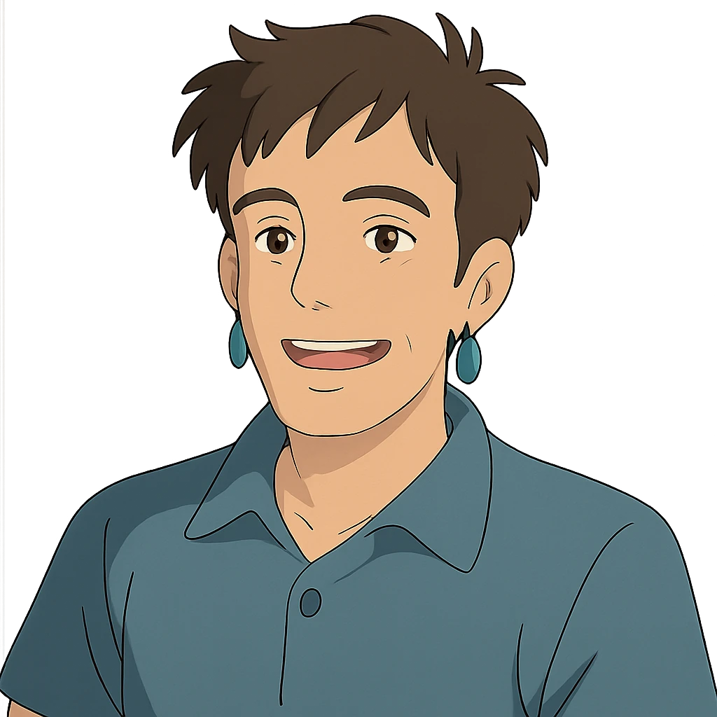 smiling man with earrings in ghibli style emoji