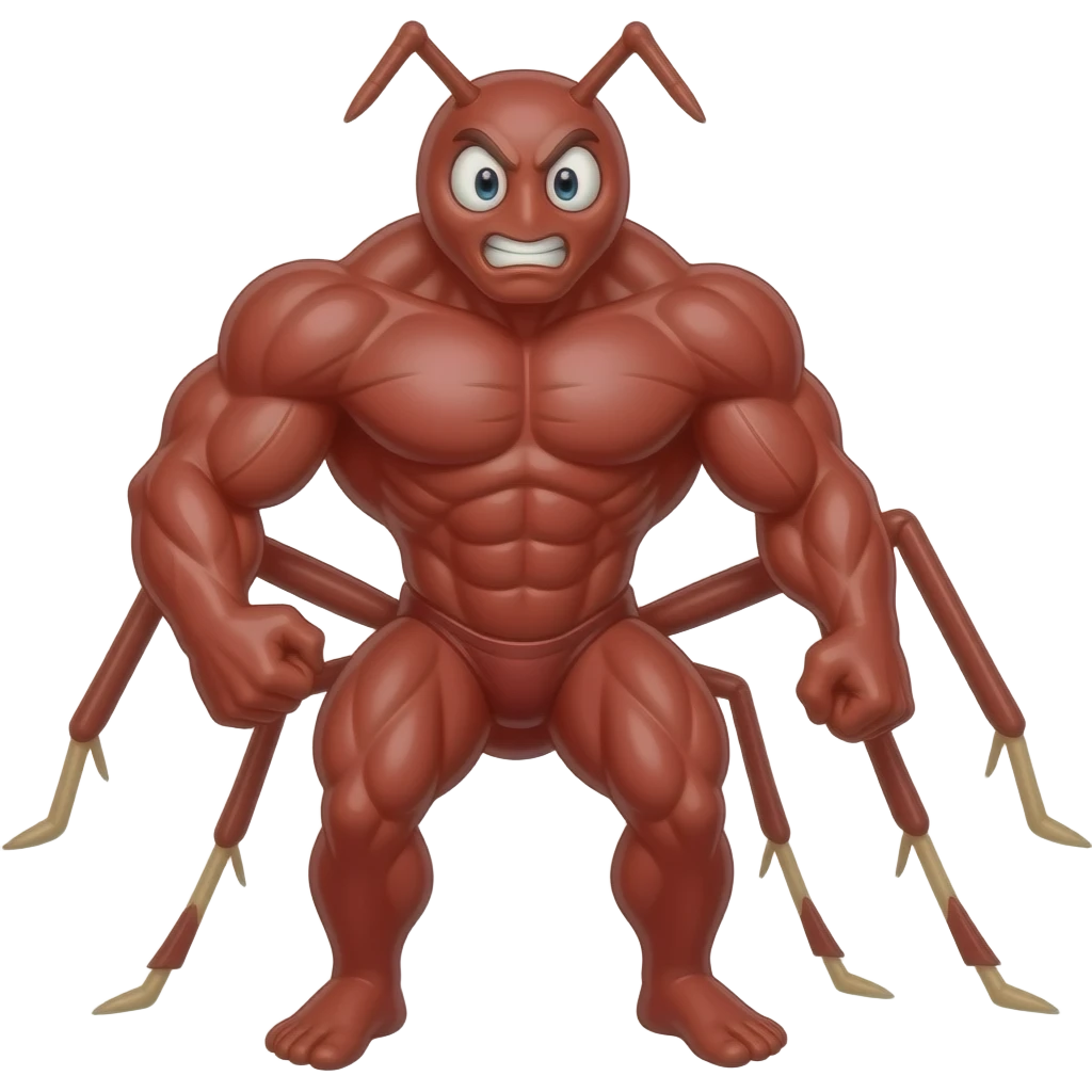A red muscular ant , cartoon style emoji