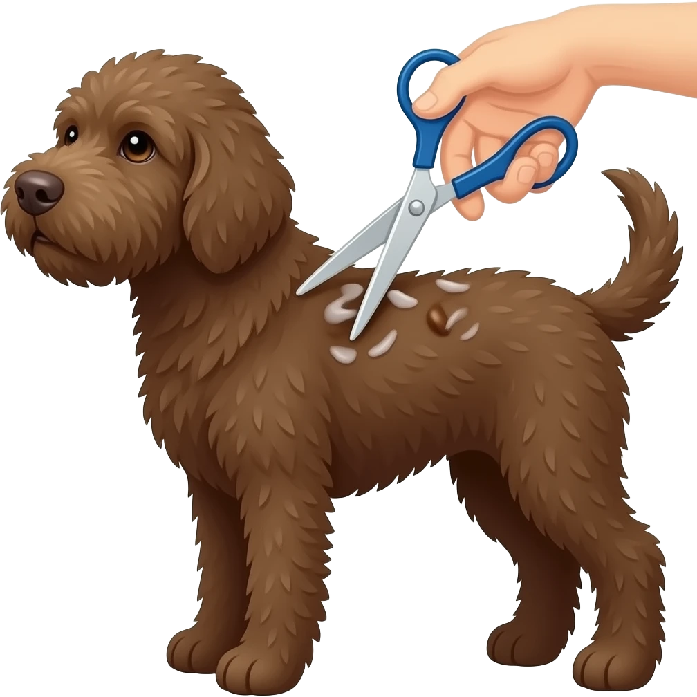 Сделай собаку породы лаготто раманойло ( она должна быть коричневая) и она должна быть на грумминге (давай изобразим груминг, как ножницы) emoji