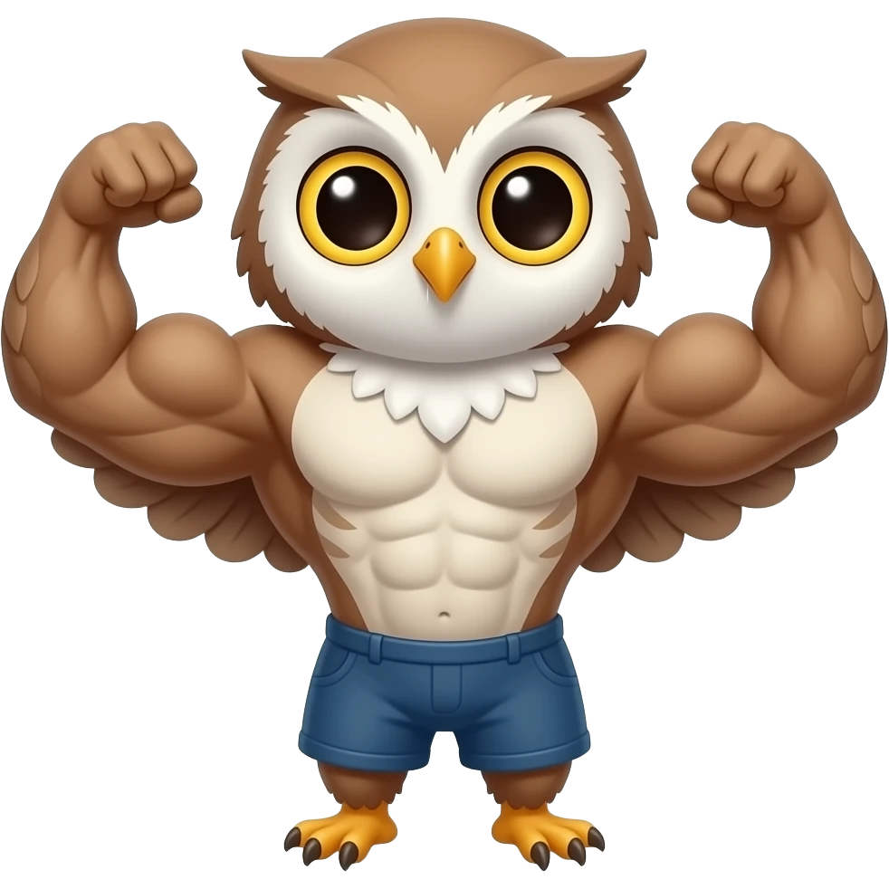 Cartoon cute Baby owl Body building emoji