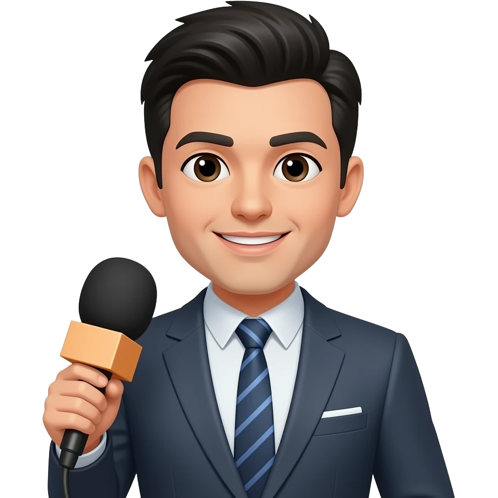 periodista con microfono pelo negro hombre emoji