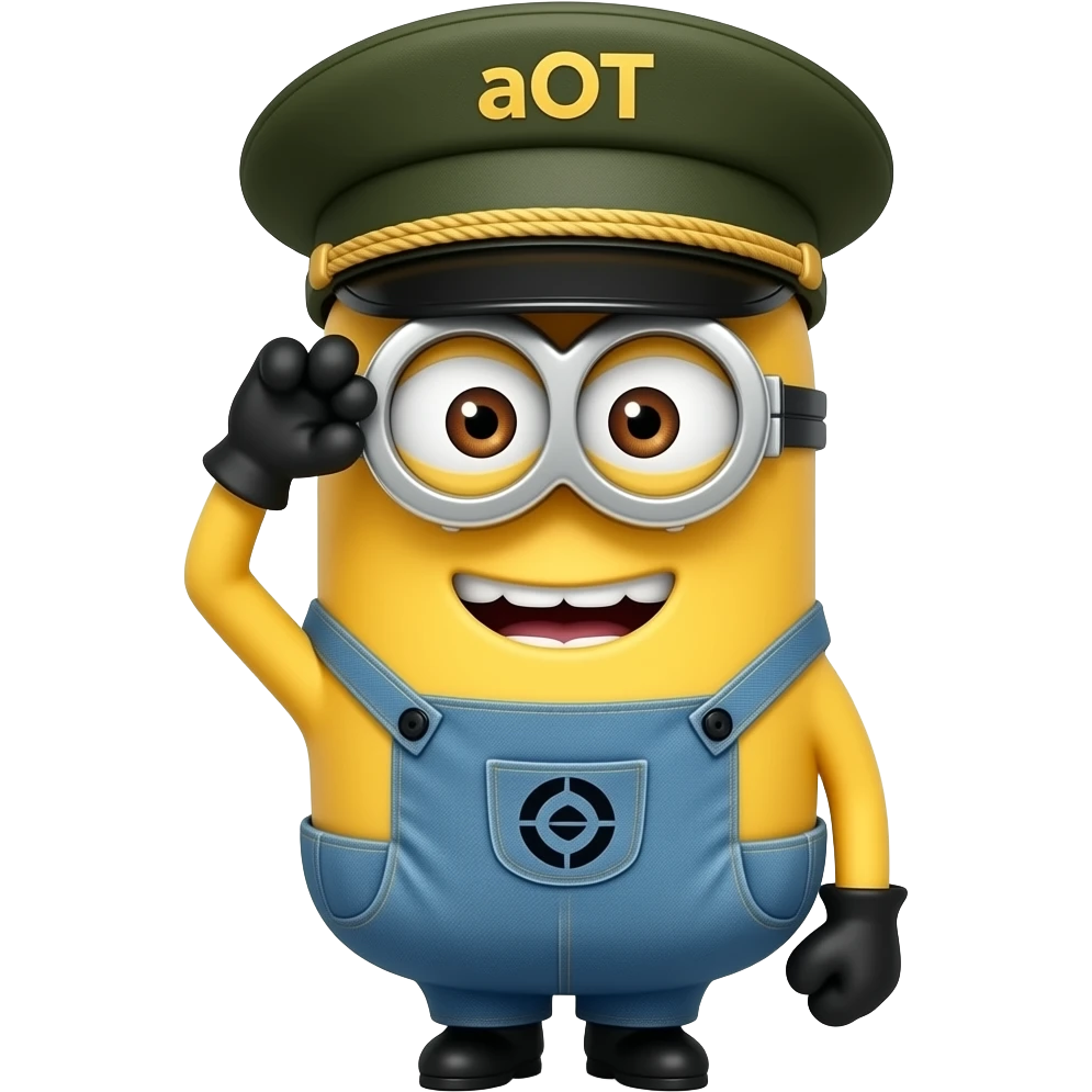 minion in army general uniform saluting text aOT on hat emoji