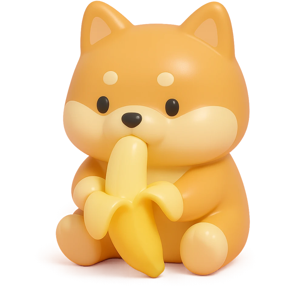 Shiba inu, eating banana emoji