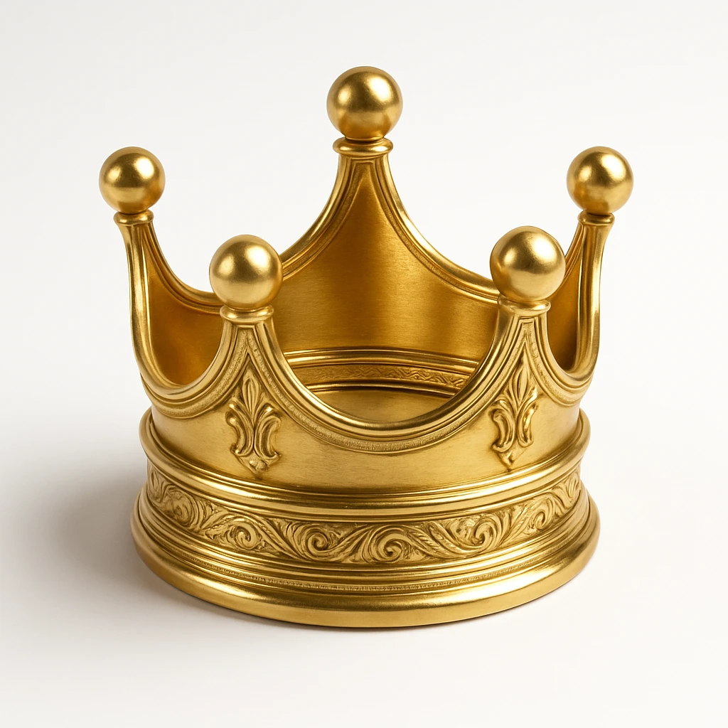 a shiny and ornate gold crown, detailed and luxurious, gold objects style emoji