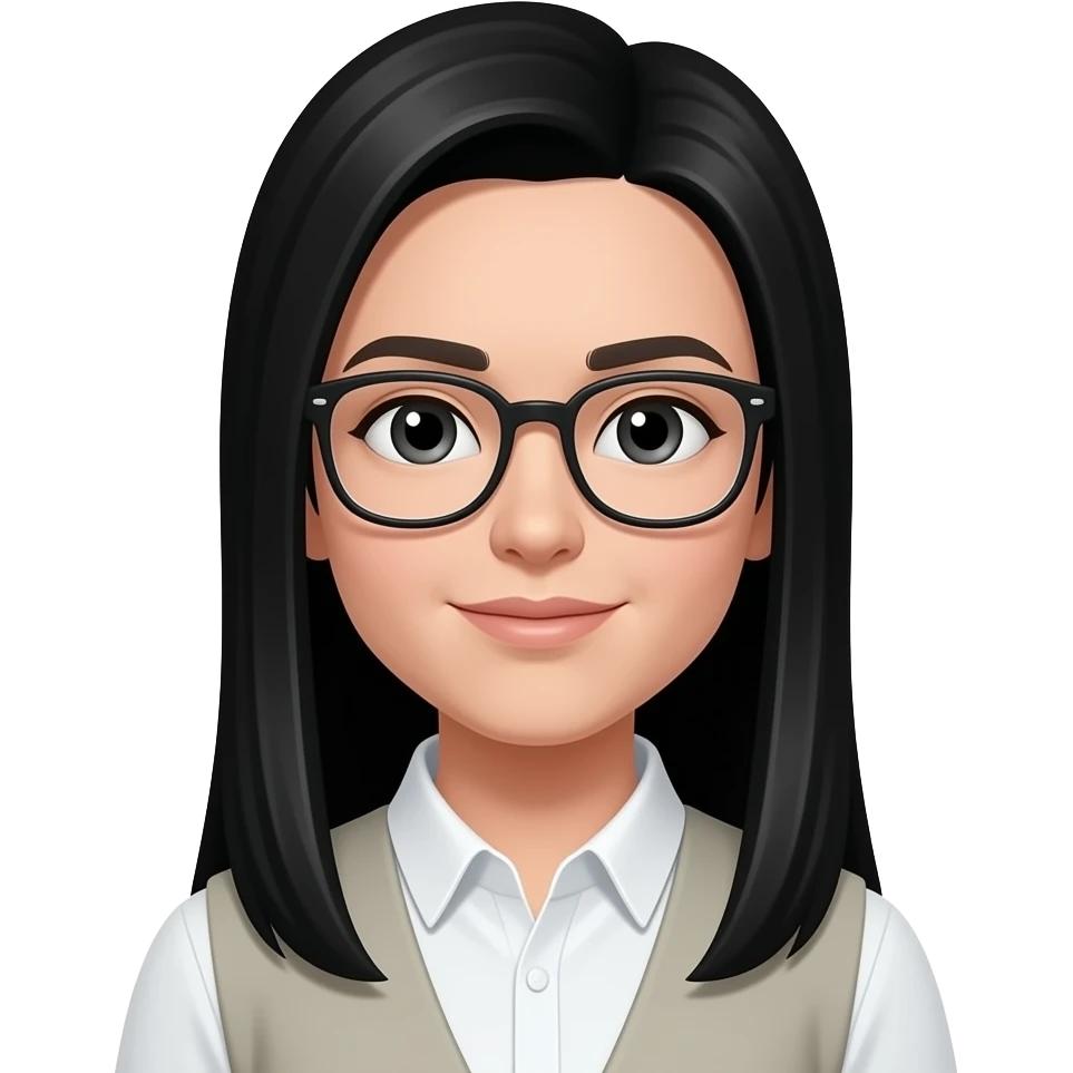 straight black long hair and glasses emoji