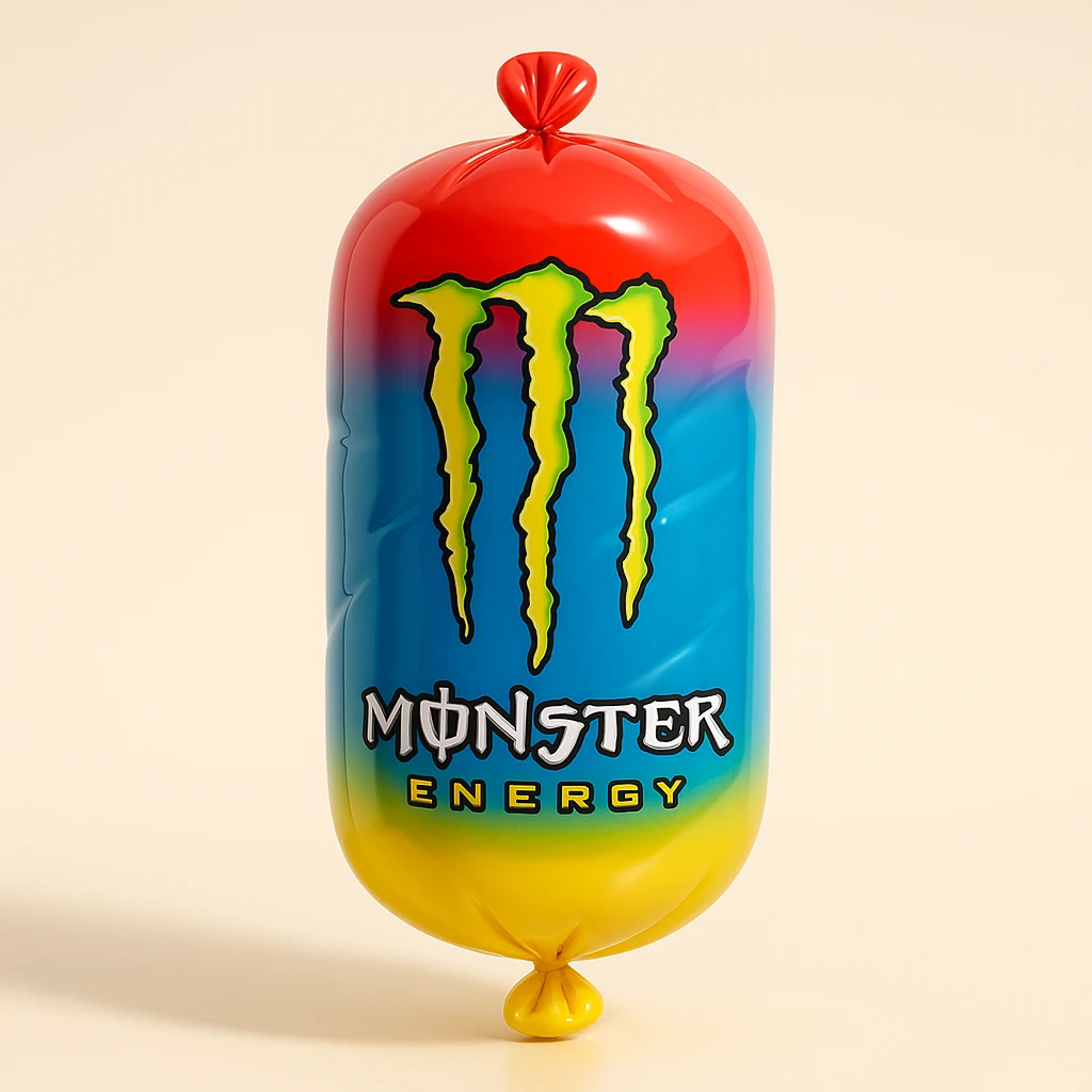 monster energy drink can, balloon style, glossy, inflated, highlights emoji