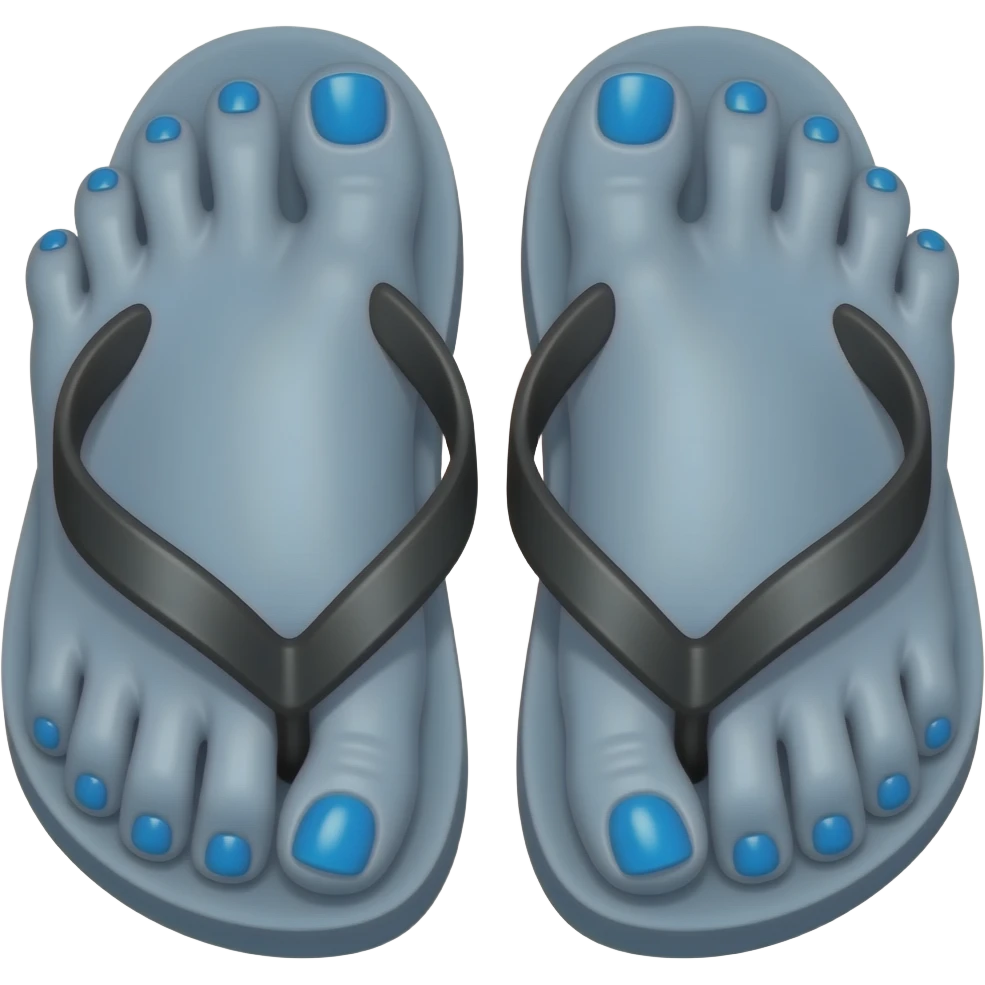 blue feet With blue nails in Black flip flops emoji