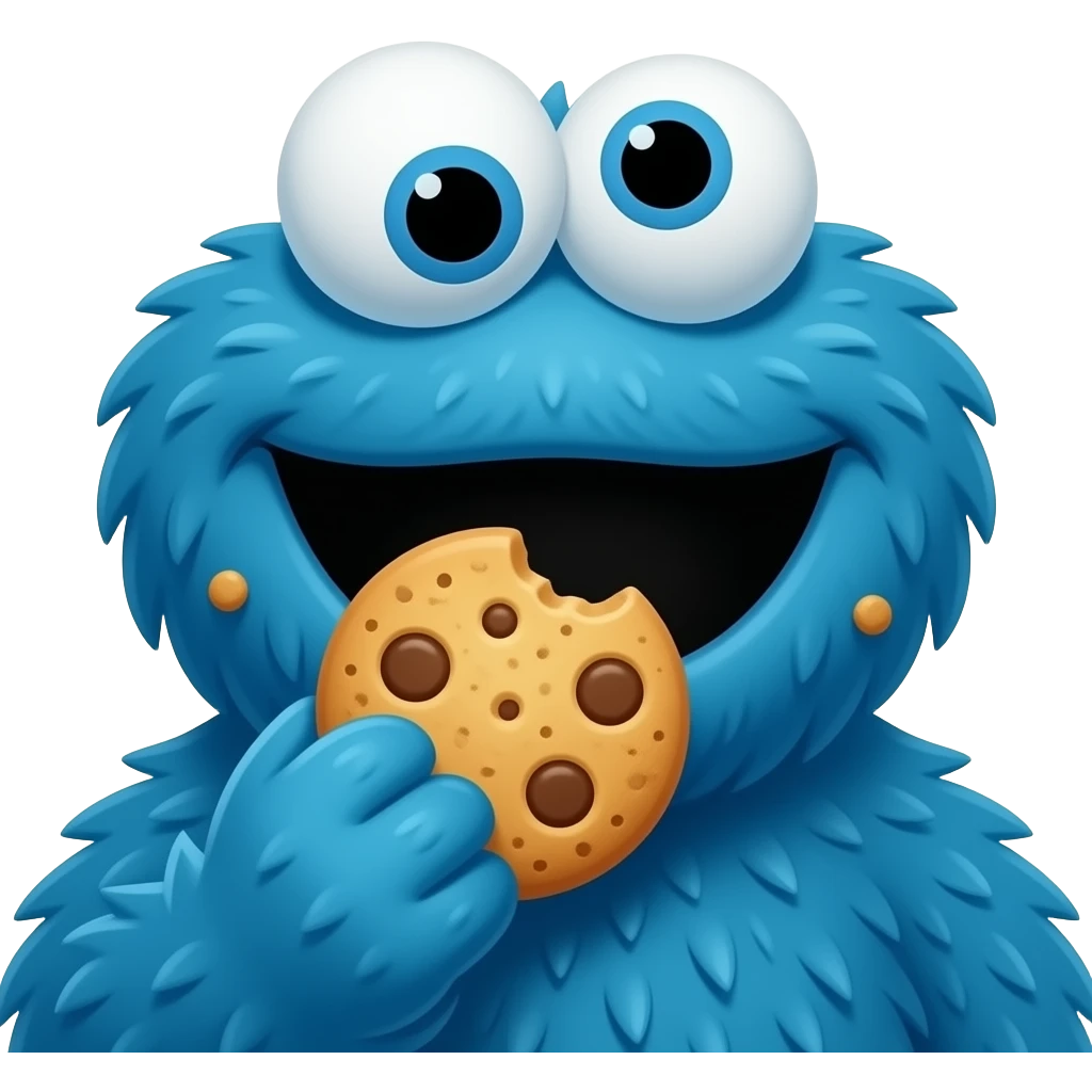 Cute Cookie Monster eating a cookie emoji