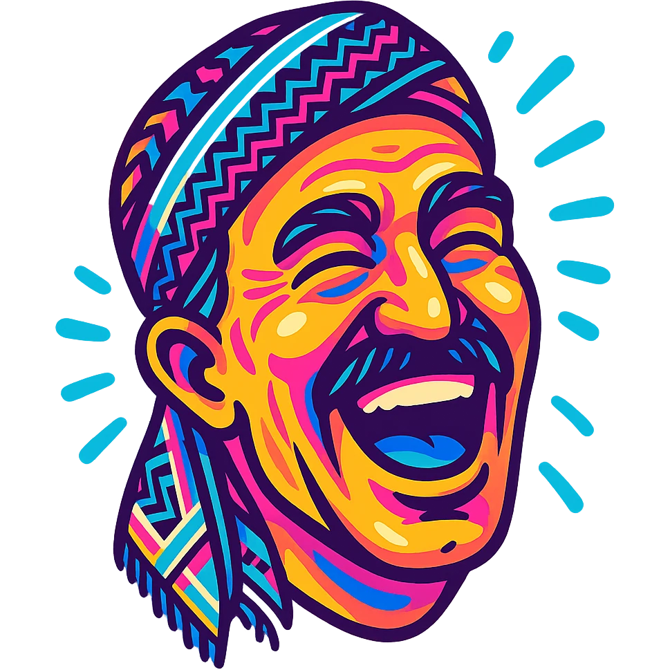 Create a cartoon sticker with a laughing expression in the style of Flux Pro, with a transparent background. The style should reflect the vibrant and pop colors typical of Flux Pro style. emoji
