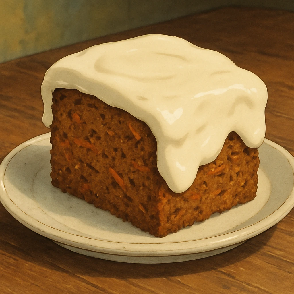 slice of carrot cake, thick icing  emoji