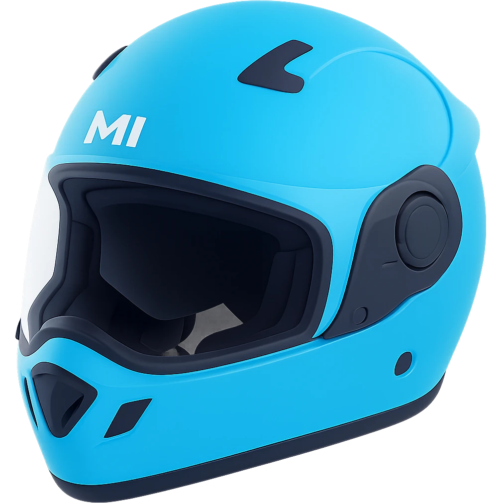 Edit the snowmobile helmet to have a modern design with neon blue color. Keep the background transparent. emoji