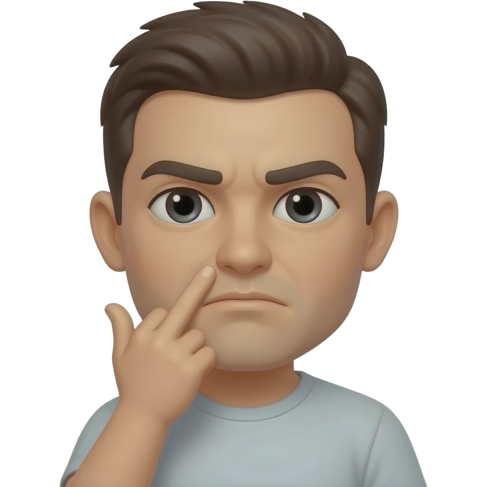 A serious face with the pointer and middle finger right ear and the thumb on the lips like a phone like a phone emoji