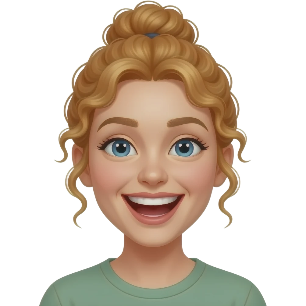 realistic redish blonde with curly bun laughing and joking emoji