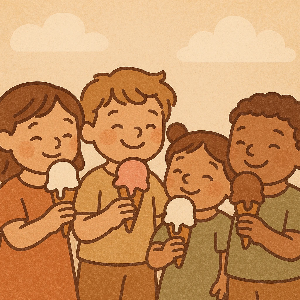 happy children with melting ice cream cones emoji
