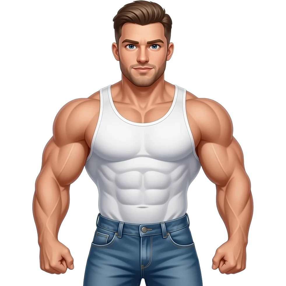 an icon of white man atrative psysique on bulk. Huge amount of muscle, but not lean. Winter, cold style. emoji