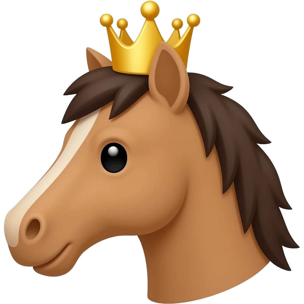 the horse head emoji in a solid color with dark brown hair wearing a crown, in simple style with less visual detail emoji