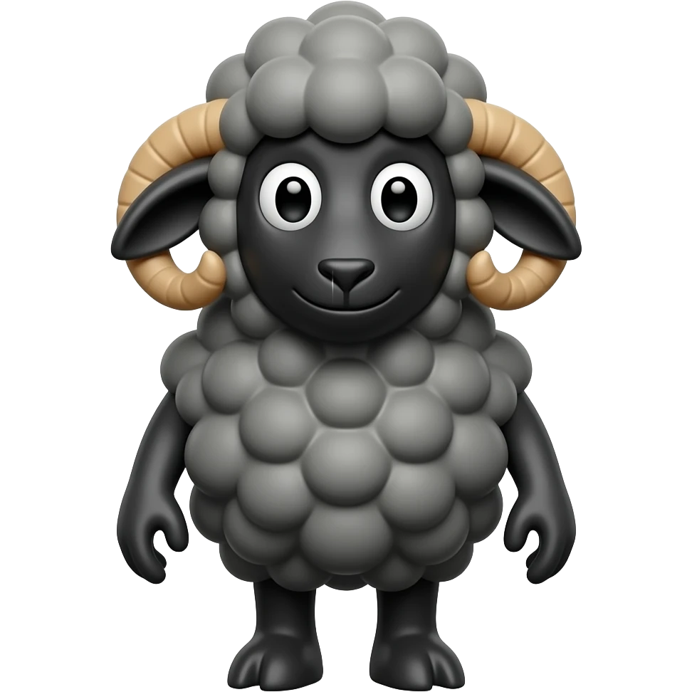 Black Sheep Bar & Grill: 3D emoji style, glossy surface, soft shadows, white background, centered, no text, cute black sheep character, fluffy wool, friendly confident expression, no defined gender emoji