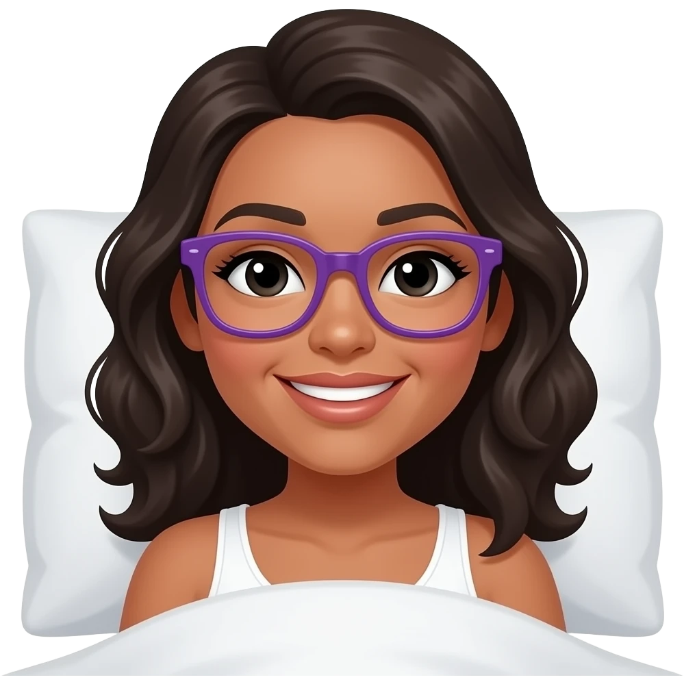 Mujer.   Con. Risos.   Ojos.  Negros.  Cubana.   En. La. Cama.   Con migo. Espejuelos.   Morados emoji