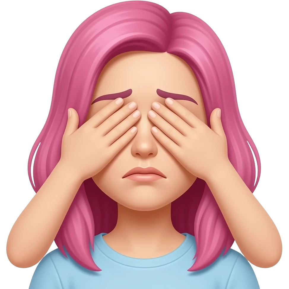 Embarrassed woman with pink hair covering eyes emoji