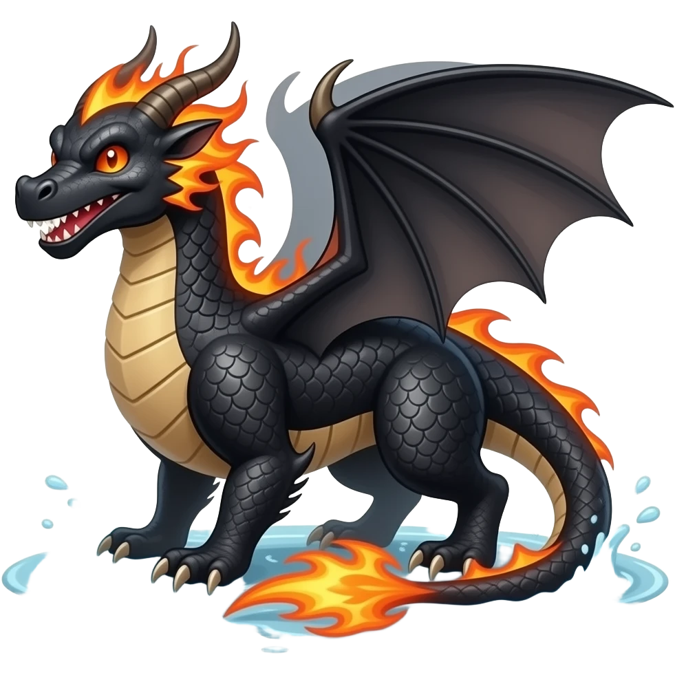 dame una emoji de chimuelo o dragon negro, osea chimuelo, de la pelicula entrenando a tu dragon, puedes darme mas diseños de color negro, con llamas y toda la animacion o un dragon de agua emoji