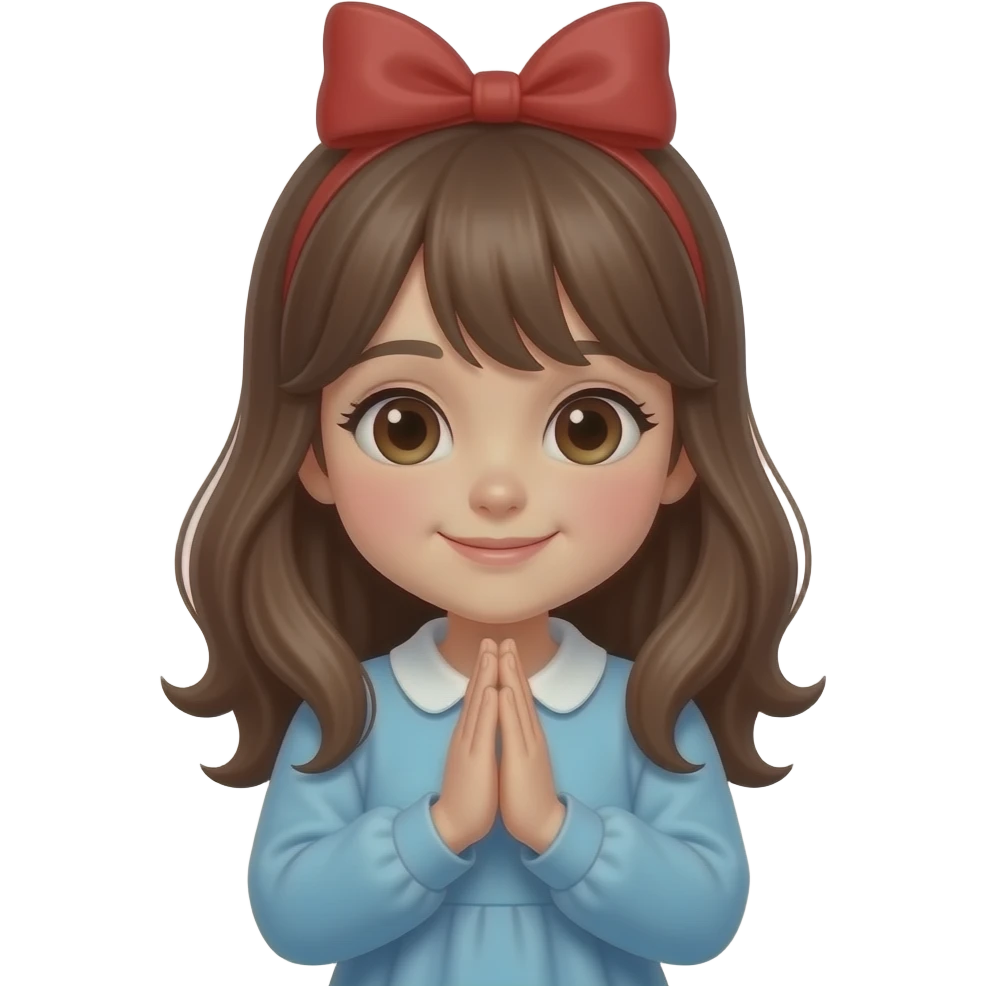 Girl with brown hair bowing with prayer hands emoji