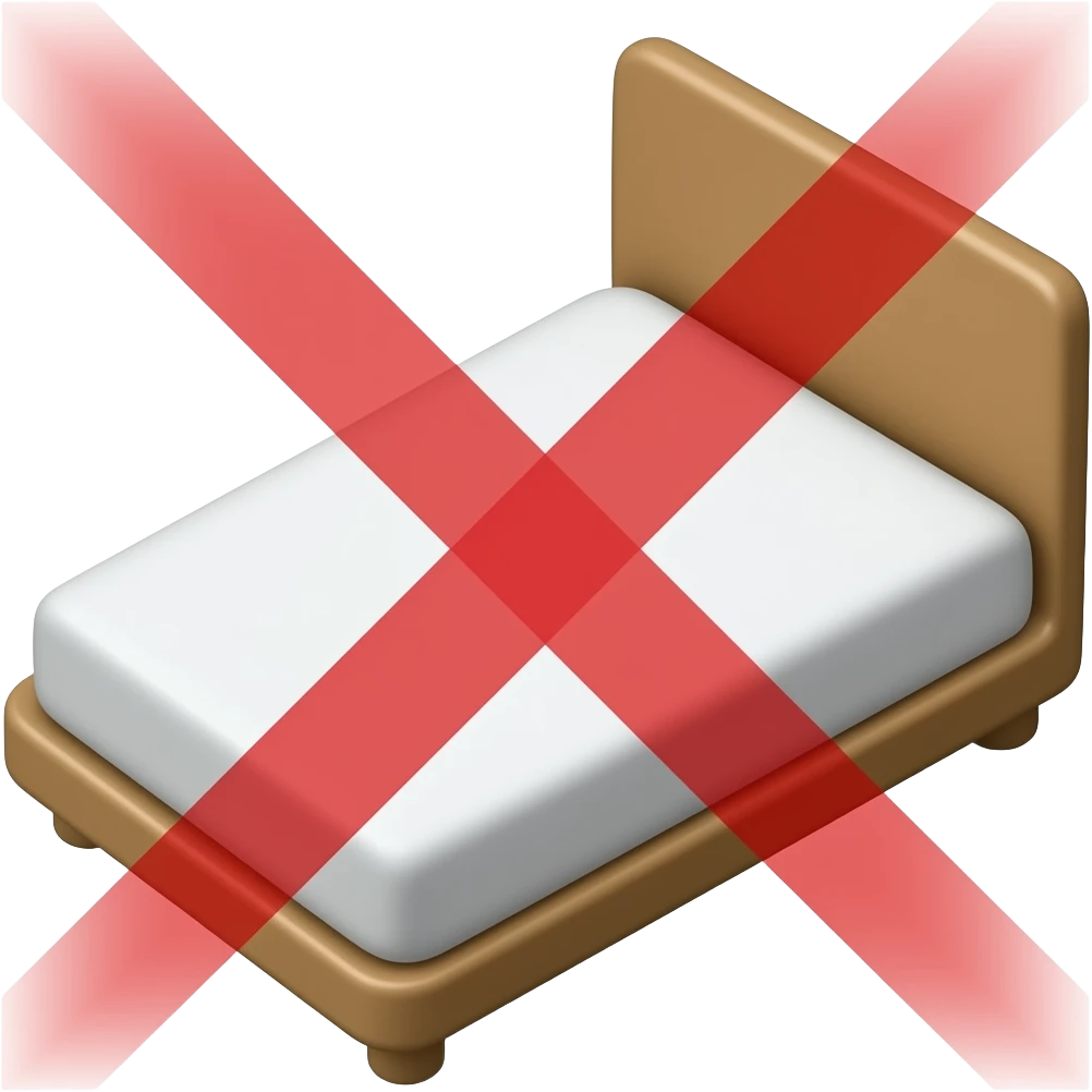 bed with headboard, basic, and on top of it is a red X, X overlays the bed, remove the x on the mattress, bed is side view emoji
