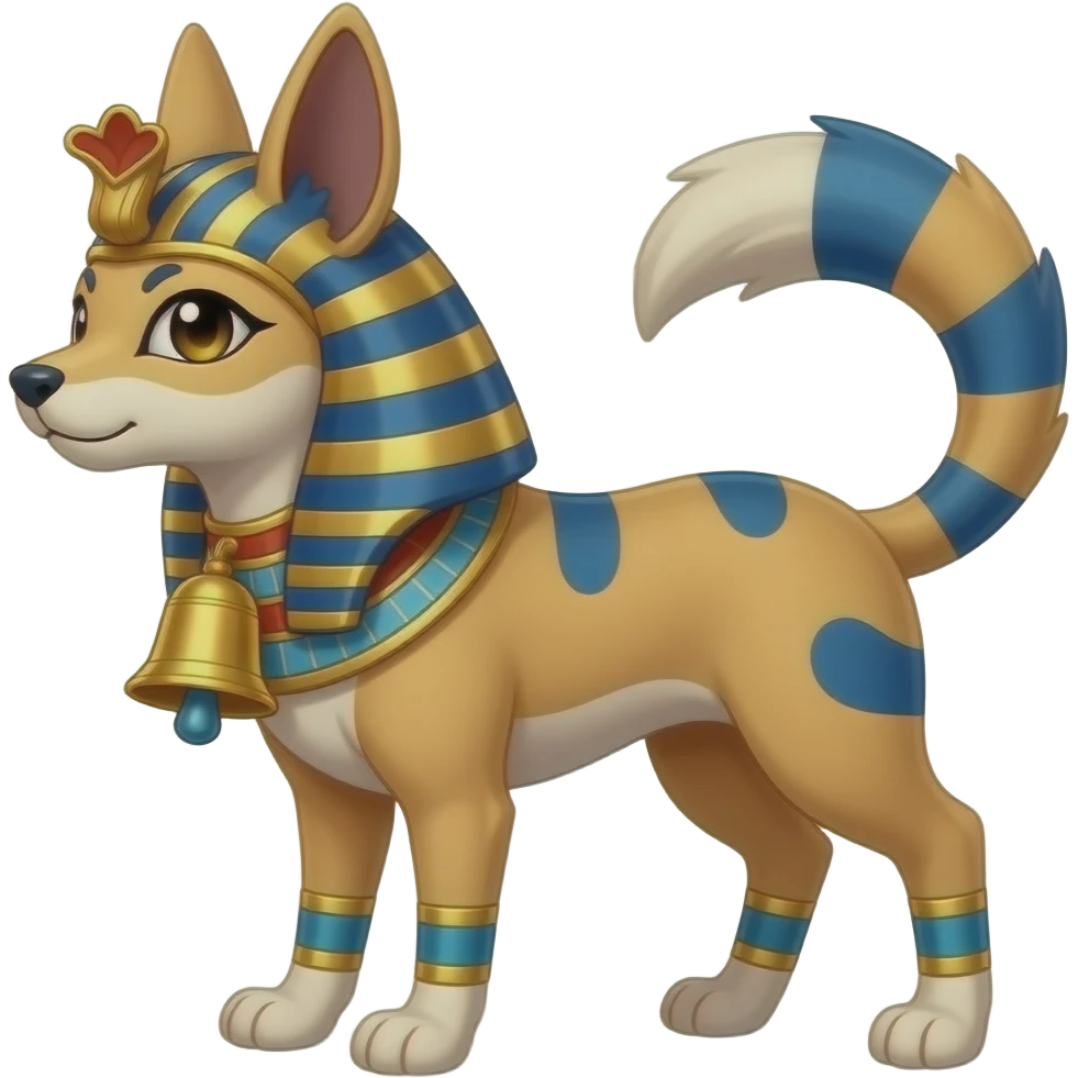 Bell-patterned ancient Egyptian Short-legged quadrupedal elegant oriental feral painted Absol-Glaceon-Sylveon-animal-Fakémon-fusion-hybrid-creature emoji