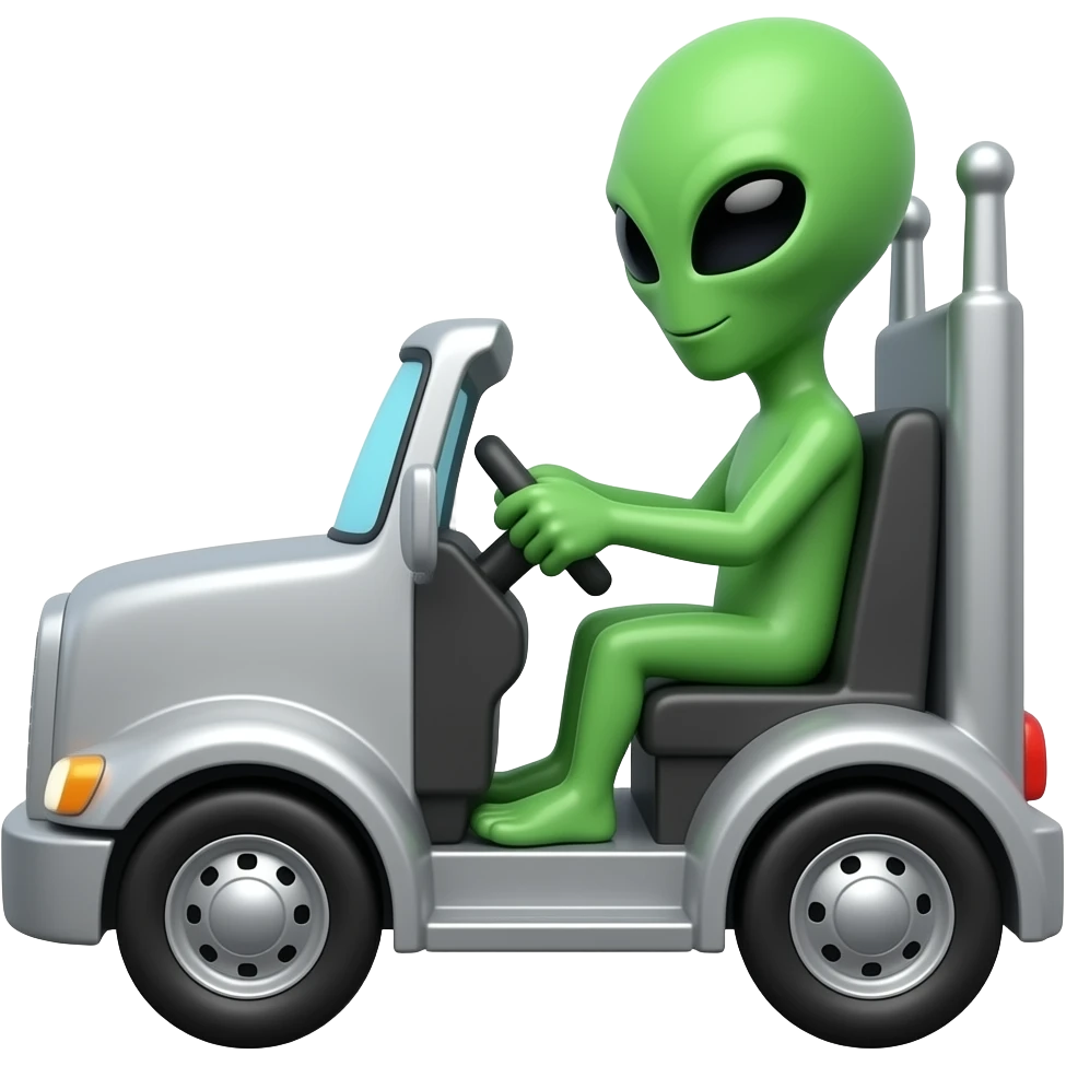 alien is driving a truck. emoji