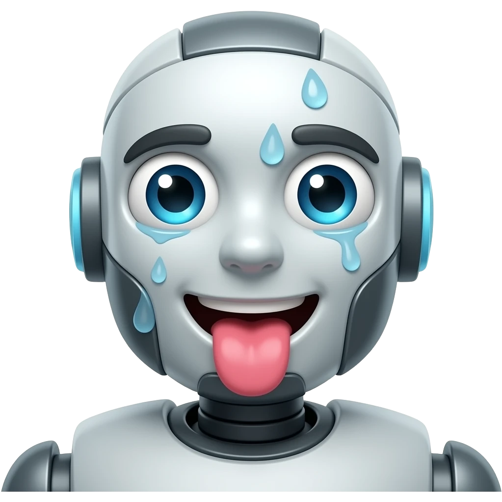 robot emoji sweating with toung out and eyes rolled up emoji