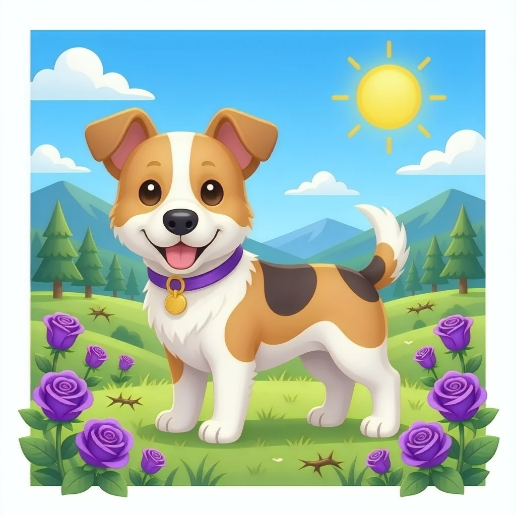Cute dogs with purple roses and valley of thorns emoji