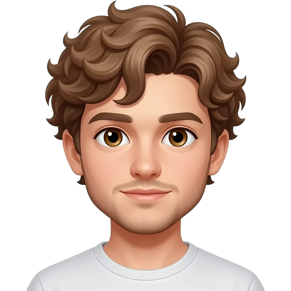 Stunning White boy with light brown curly hair shorter but longer on the forehead brown eyes a little facial hair emoji