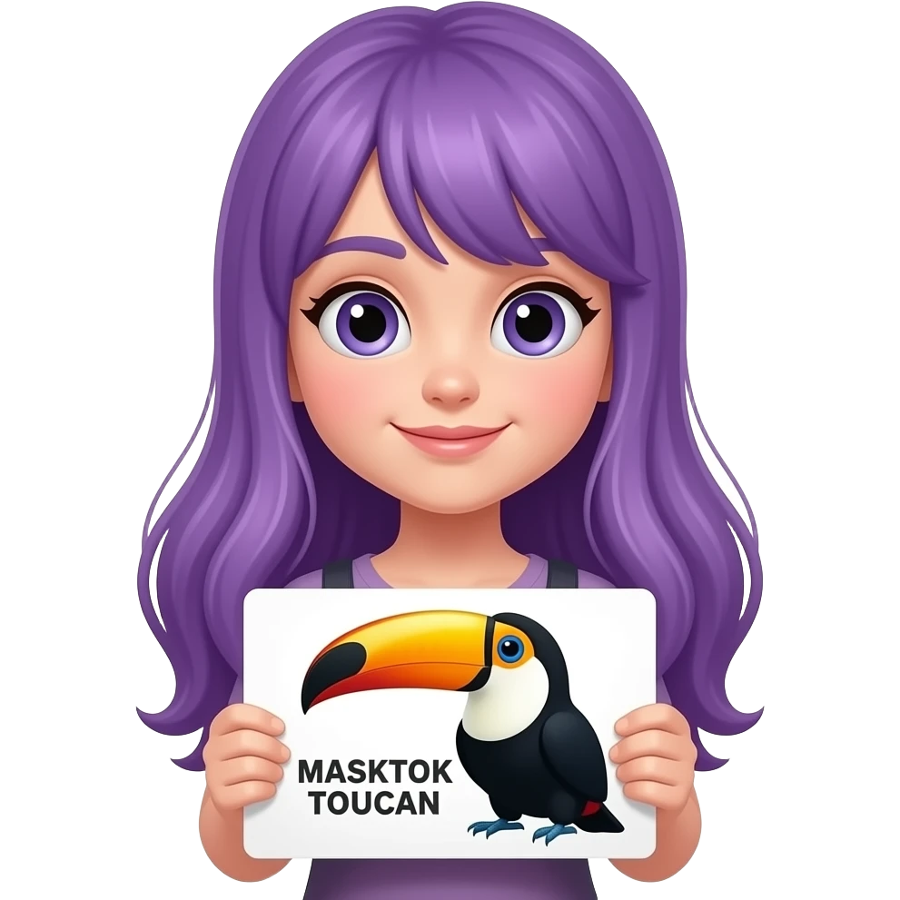 girl with long purple hair with a MASKTOK TOUCAN sign emoji