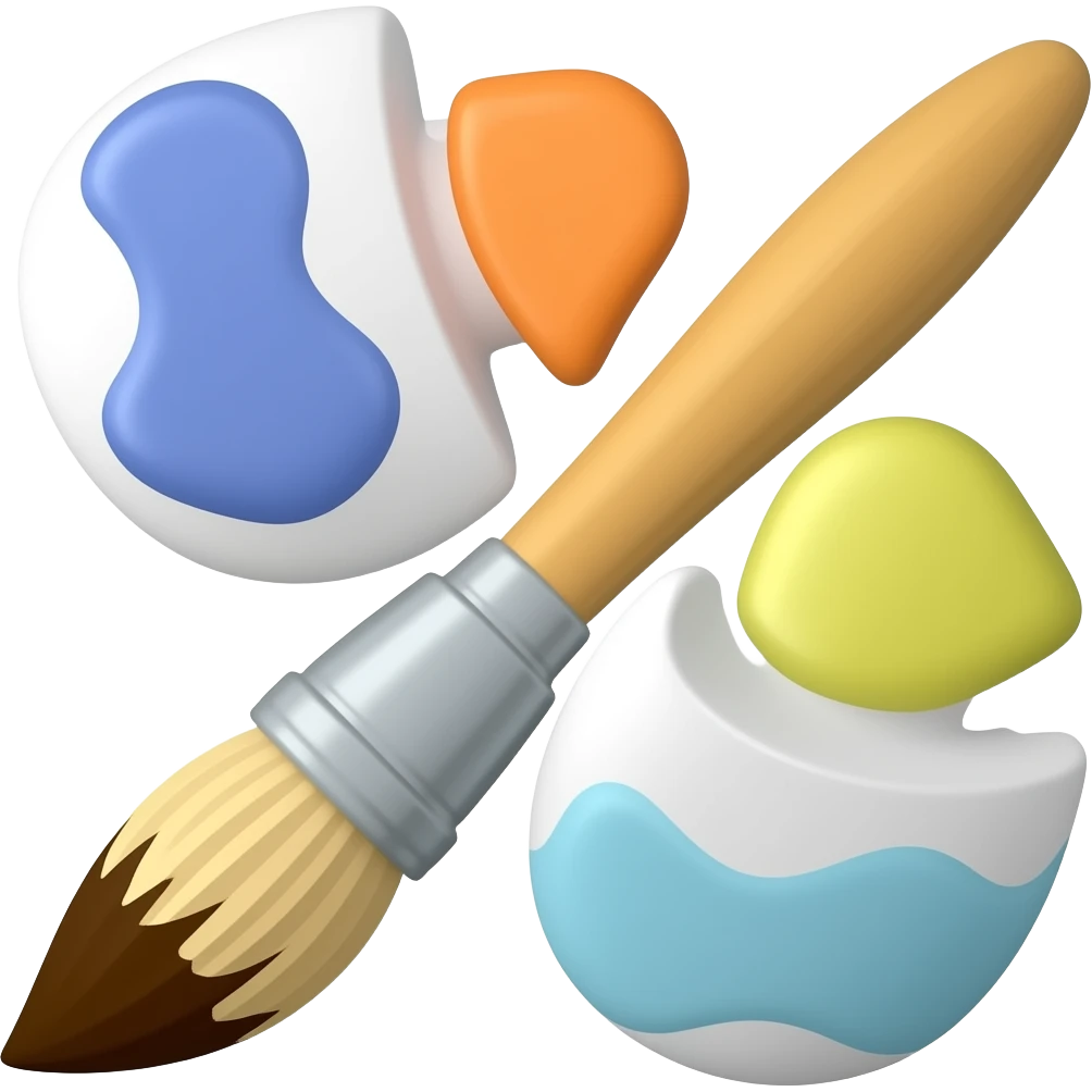 paintbrush and 3 colored paint emoji