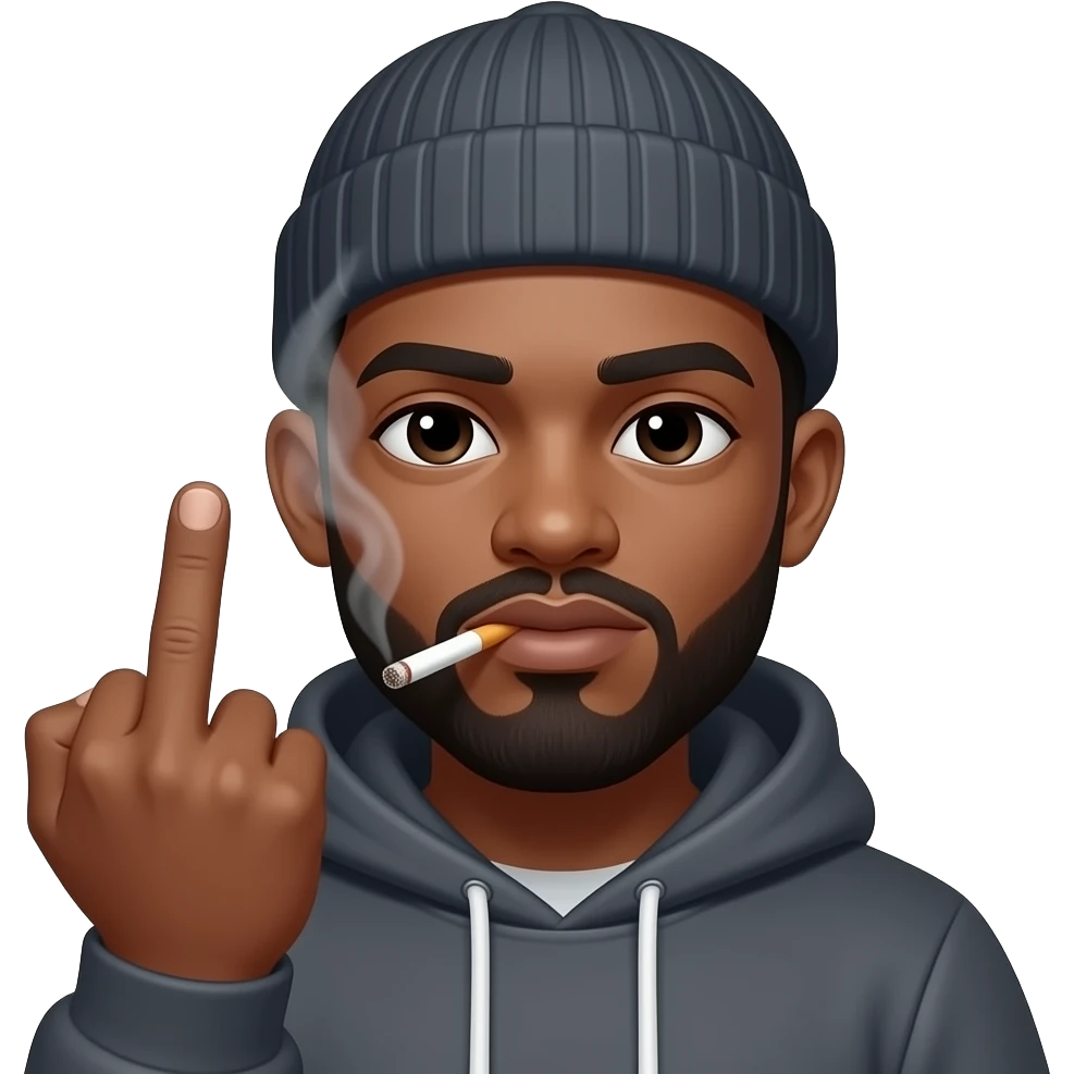 Black guy with middle finger up and smoking And beanie and hoodie on emoji
