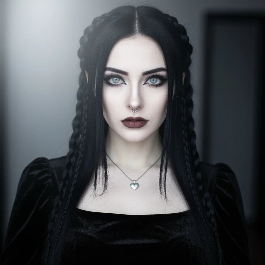 goth profile picture with a heart accent, cute, expressive, minimal, variation 2 emoji