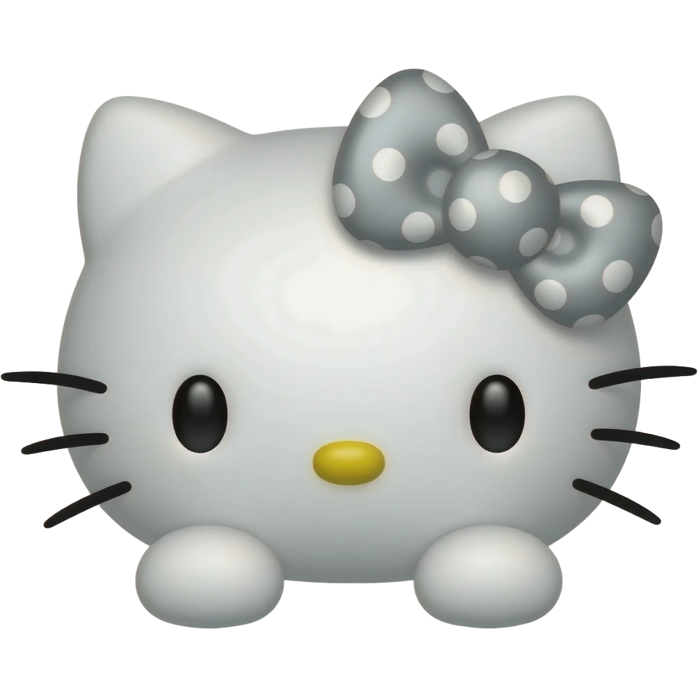 Hello Kitty head with two front paws and a bright silver bow with white polka dots emoji