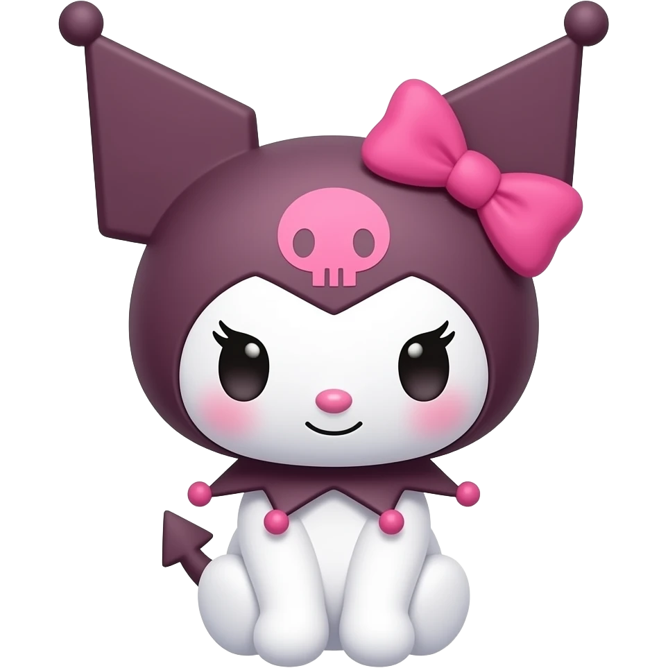 Recreate this Kuromi-style chibi character, keep the same pose and design, change all colors to pink tones (pastel to hot pink), clean vector lines, glossy cute style, centered, transparent background PNG. emoji