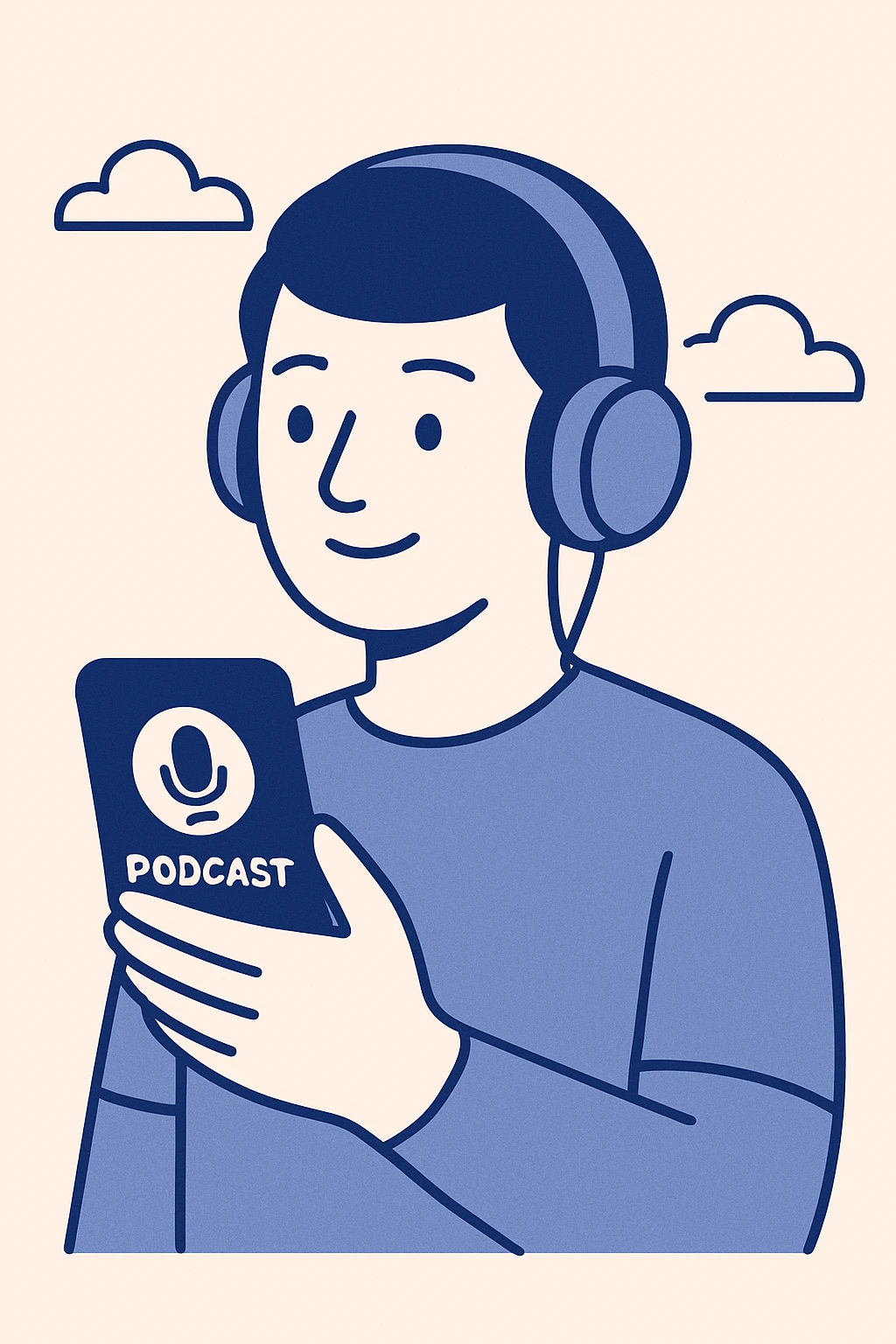 modern illustration of a person listening to a podcast emoji