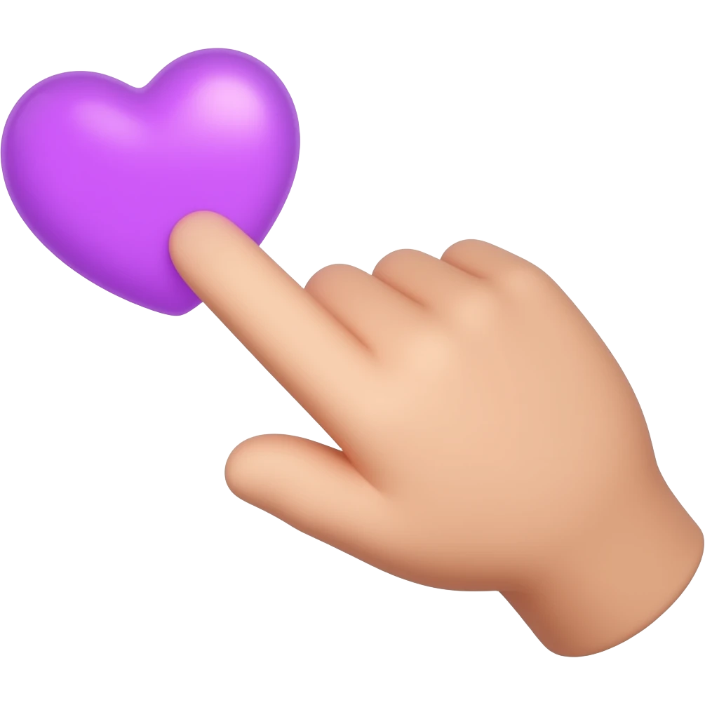 hand touching a  little glowing purple heart 💜, soft gradients, sparkles, cute and charming, transparent background emoji