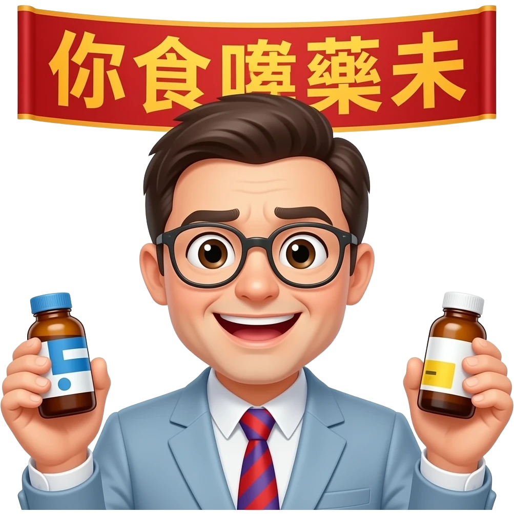 A stupid taking plenty medicine with a chinese banner 「你食咗藥未」 emoji