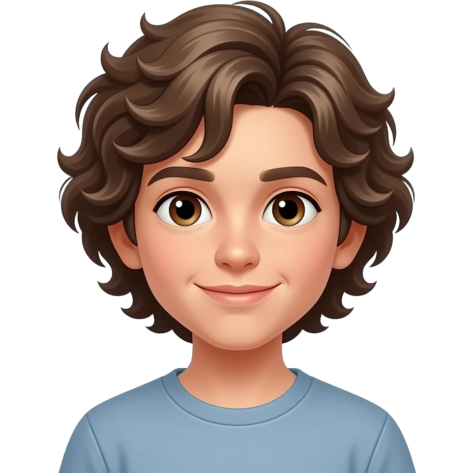 generate a boy emoji which have shoulder length hairy in curly texture emoji