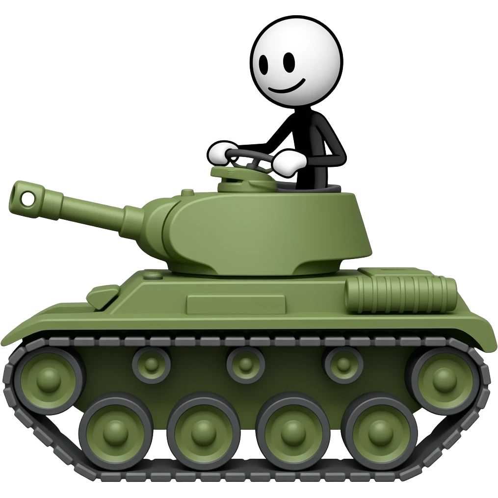 Tank with funny stickman driving on the top emoji