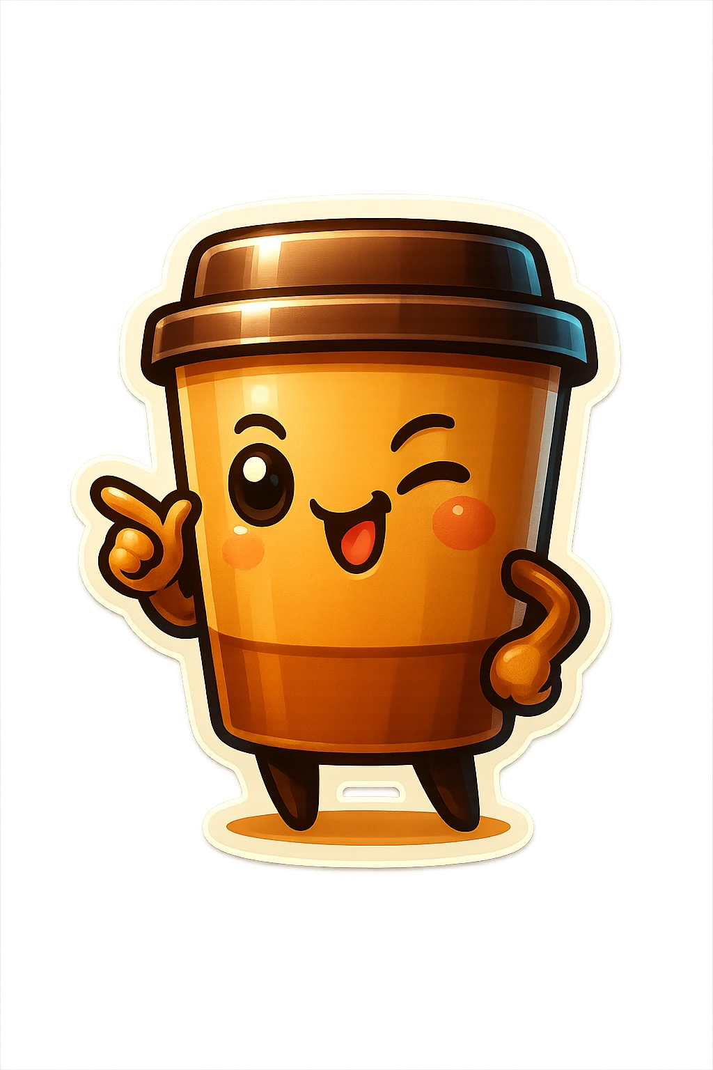 Tall coffee cup, pointing, winking, clinking tongue, cocky emoji
