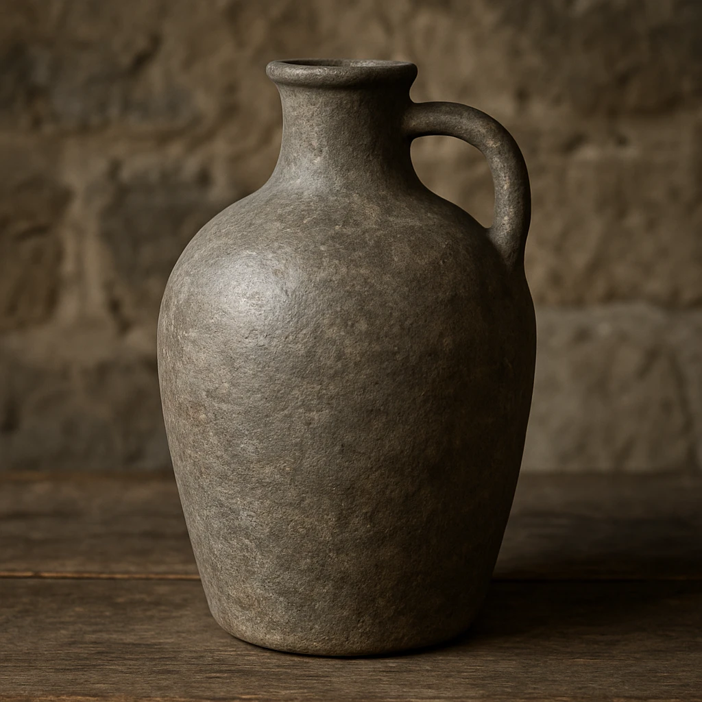 a rustic stone jar for wine, simple shape, subtle highlights, no label emoji