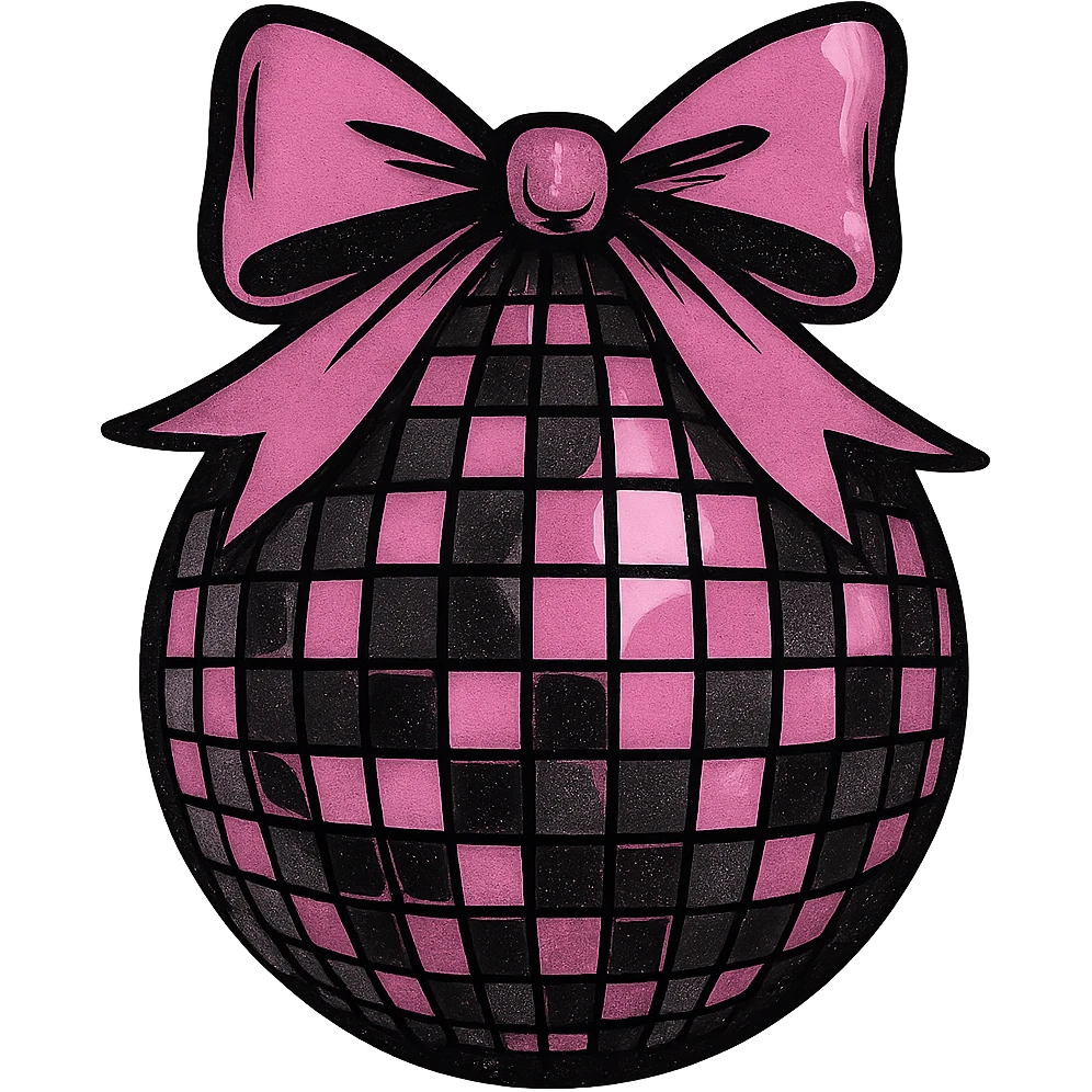 black pink disco ball with bow , remove background emoji