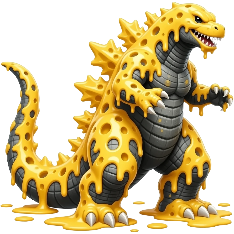 Create a toxic his body cheesy godzilla  more cheese emoji