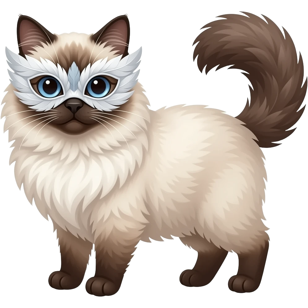 Ragdoll cat with feather mask emoji