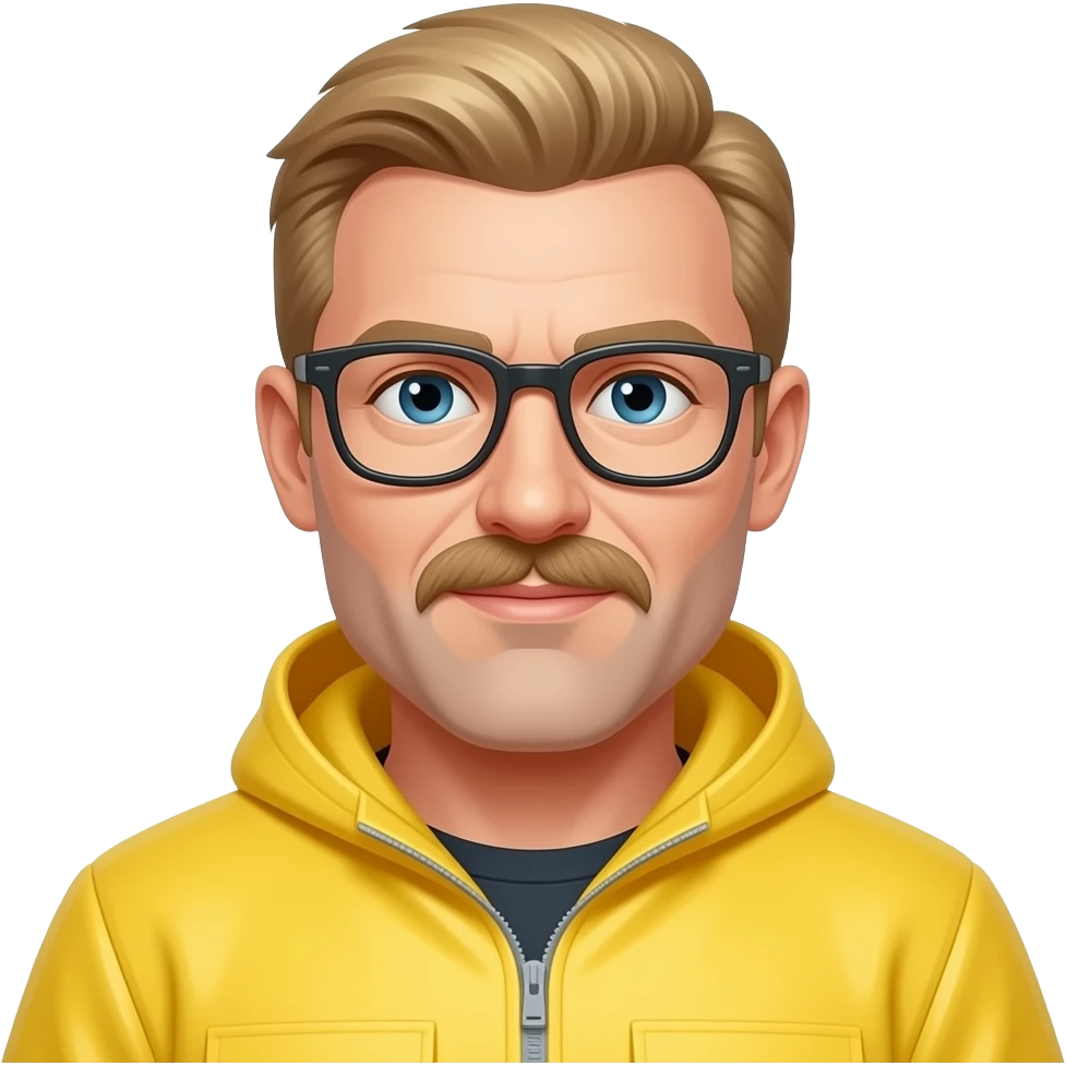 white man blonde mustache hair glasses yellow hazmat suit emoji